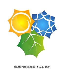 The air conditioner symbol is eco-friendly. Sun and snowflake abstract.