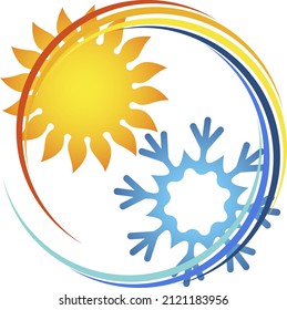 Air conditioner symbol. Sun and snowflake. Air cooling and heating
