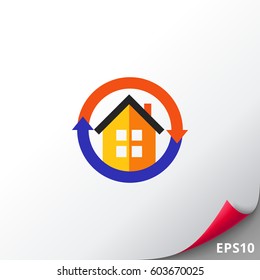 Air conditioner system in house icon