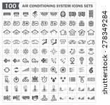 Air conditioner system icon. Including with air compressor unit with many function control of HVAC systems to removing heat and moisture from interior both home and car. Vector icon set design.