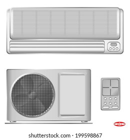 air conditioner system with remote control  on white background vector
