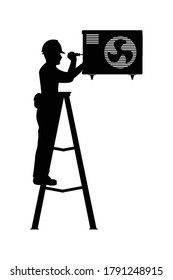 Air conditioner technician silhouette vector