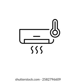 Air conditioner and thermometer. Sustainable cooling, smart thermostat integration. Pixel perfect vector icon