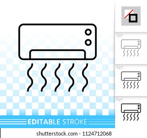 Air conditioner thin line icon. Outline sign of split system. Cooling linear pictogram with different stroke width. Simple vector symbol on transparent. Conditioner editable stroke icon without fill