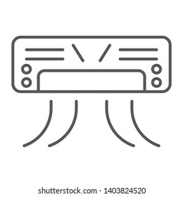 Air conditioner thin line icon, appliance and climate, cooler sign, vector graphics, a linear pattern on a white background, eps 10.