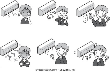Air conditioner trouble illustration set