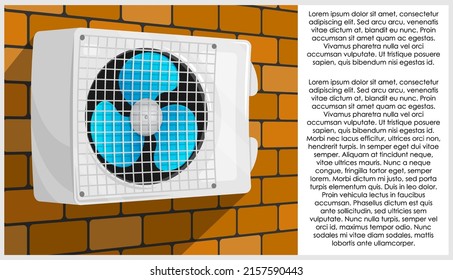 Air conditioner unit hanging on brick wall of apartment building. Maintaining comfortable temperature in office. Cartoon concept vector