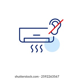 Air conditioner unit and no ear symbol. Silent mode, quiet operation, no voice control or sound alerts. Ultra quiet appliances performance for indoor comfort. Pixel perfect, editable stroke vector ico