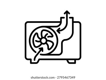 Air conditioner unit showing internal fan airflow circulation for home cooling ventilation system thermal control.