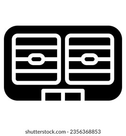 Aire acondicionado. Icono vectorial de glifo de un auto o automóvil, simbolizando una máquina para conducir. Se presenta en un estilo glifo, adecuado para conceptos móviles y diseño web