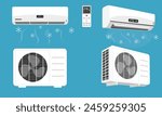 Air conditioner vector. Home appliance. Electrical equipment. Flat vector in cartoon style isolated on white background.