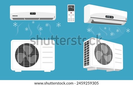 Air conditioner vector. Home appliance. Electrical equipment. Flat vector in cartoon style isolated on white background.