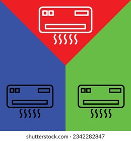 Air Conditioner Vector icon, Outline style, isolated on Red, Blue and Green Background.