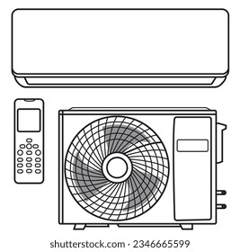 Air conditioner vector isolated on white color background, flat air conditioning unit system and remote control vector