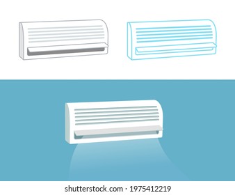 air conditioner with wind, cool breeze blow vector illustration and line icon