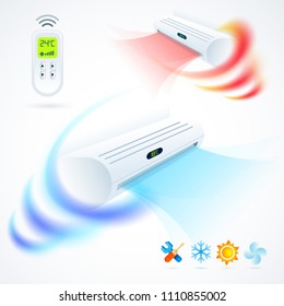 Air conditioners cool fun climate element icons set white blue