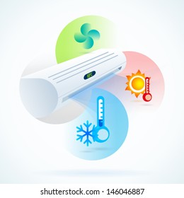 air conditioners cool fun climate element icons set white blue