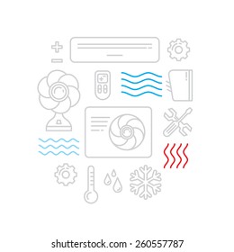 air conditioners cool fun climate element icons lines design set