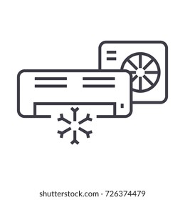 Air Conditioner,split System Vector Line Icon, Sign, Illustration On Background, Editable Strokes