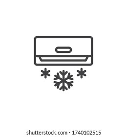 Aire acondicionado, un icono de la línea fría. signo de estilo lineal para concepto móvil y diseño web. Icono vectorial del contorno del aire acondicionado y copo de nieve. Símbolo, ilustración del logotipo. Gráficos vectoriales