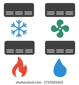 Air conditioning and climate control mode icons. A set of flat air conditioning icons. EPS 10.