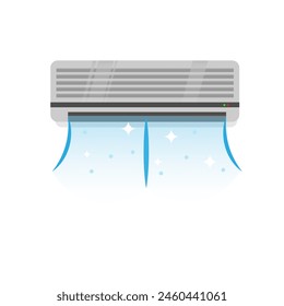 Air conditioning with cold wind waves, electronic modern temperature control device.Flat design.