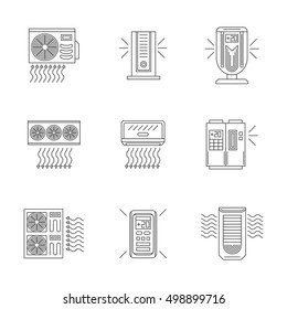 Air conditioning and compressor systems for home or office. Set of line style icon