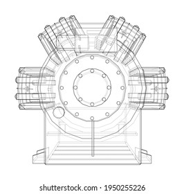 Air conditioning compressor. Vector rendering of 3d. Wire-frame style