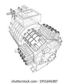 Air conditioning compressor. Vector rendering of 3d. Wire-frame style