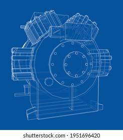 Air conditioning compressor. Vector rendering of 3d. Wire-frame style