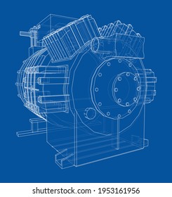 Air conditioning compressor. Vector rendering of 3d. Wire-frame style