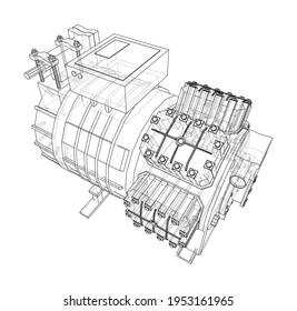 Air conditioning compressor. Vector rendering of 3d. Wire-frame style