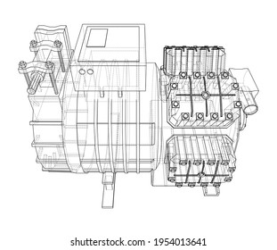 Air Conditioning Compressor. Vector Rendering Of 3d. Wire-frame Style