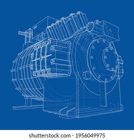 Air conditioning compressor. Vector rendering of 3d. Wire-frame style