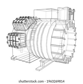 Air conditioning compressor. Vector rendering of 3d. Wire-frame style