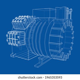 Air conditioning compressor. Vector rendering of 3d. Wire-frame style