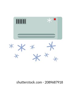 Air conditioning for cooling air. Cold wind with snowflakes. Modern device for ventilation and air freshening