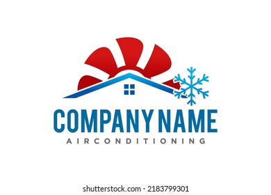 Air conditioning Cooling and heating house logo design blower fan and snowflake icon symbol roof window 