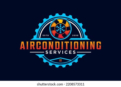 Air conditioning Cooling and heating house logo design blower fan icon symbol cog gear industry symbol