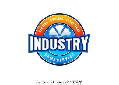Air conditioning Cooling and heating house logo design blower fan icon symbol industry emblem rounded shape