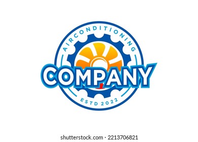 Air conditioning Cooling and heating house logo design blower fan icon symbol cog gear industry symbol