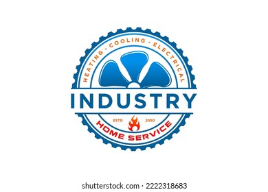 Air conditioning Cooling and heating house logo design blower fan and fire fame icon symbol 