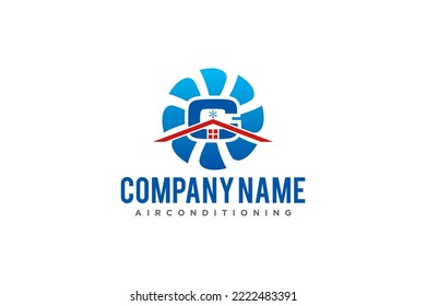 Air conditioning Cooling and heating house logo design blower fan and snowflake icon symbol roof window 