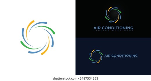 Air conditioning cooling and heating house blower fan icon symbols in multiple colors isolated on multiple background colors. The logo is suitable for air conditioning installation service logo design