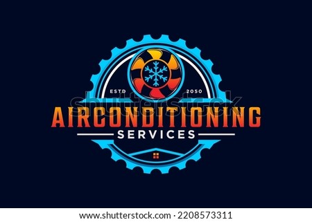 Air conditioning Cooling and heating house logo design blower fan icon symbol cog gear industry symbol