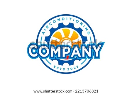 Air conditioning Cooling and heating house logo design blower fan icon symbol cog gear industry symbol