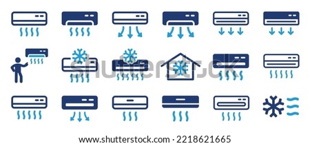 Air conditioning with fresh cold air icon set. Cool air and cooling symbol collection.