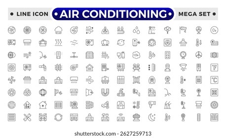 Air conditioning with fresh cold air outline icon set. Cool air and cooling symbol collection.

