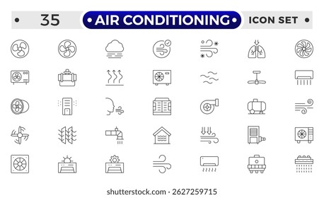 Air conditioning with fresh cold air outline icon set. Cool air and cooling symbol collection.
