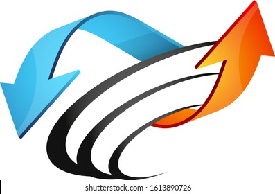 Air conditioning heating and cooling arrows red and blue symbol for business